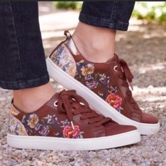 Matilda Jane Shoes - maroon Floral Run Around Town Sneaker